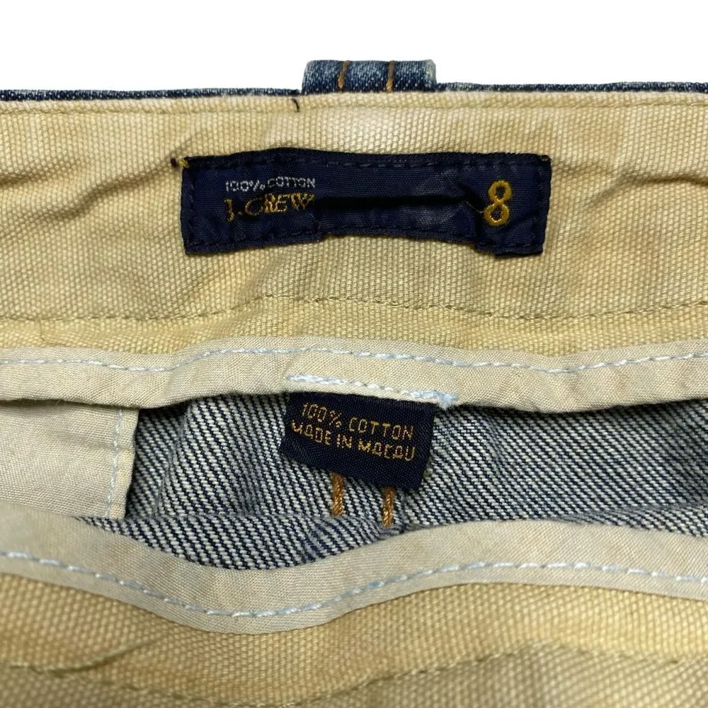 J Crew Denim Mini Skirt Side Buttons Pockets Side Zip Blue Sz 8